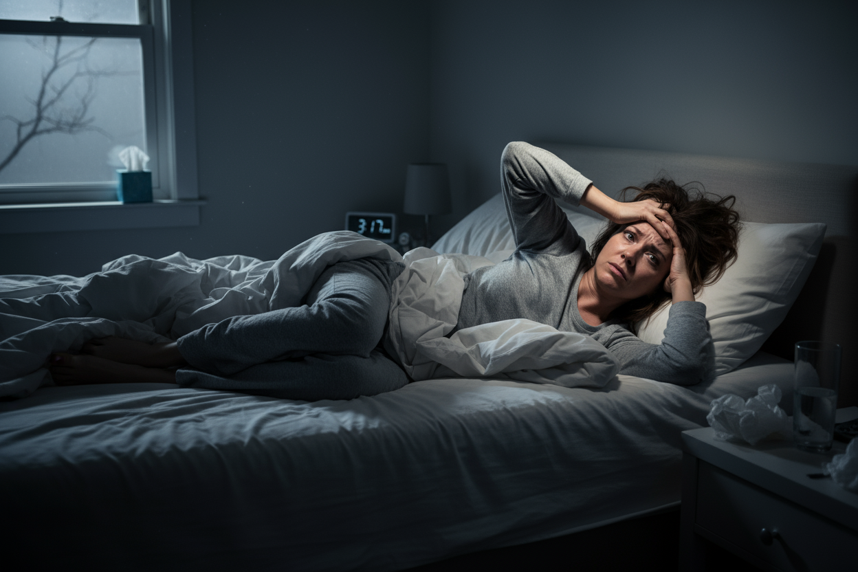 
create a picture of women with poor sleep quality